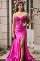 Sheath Sweetheart Appliques Lace Sweep Train Silk Like Satin Corset Dress