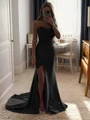 Sheath/Column Silk Like Satin Sequin Sweetheart Sleeveless Court Train Dresses