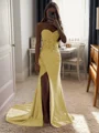 Sheath/Column Silk Like Satin Sequin Sweetheart Sleeveless Court Train Dresses