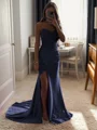 Sheath/Column Silk Like Satin Sequin Sweetheart Sleeveless Court Train Dresses