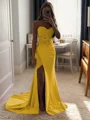 Sheath/Column Silk Like Satin Sequin Sweetheart Sleeveless Court Train Dresses