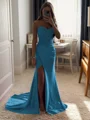 Sheath/Column Silk Like Satin Sequin Sweetheart Sleeveless Court Train Dresses