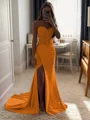 Sheath/Column Silk Like Satin Sequin Sweetheart Sleeveless Court Train Dresses