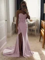 Sheath/Column Silk Like Satin Sequin Sweetheart Sleeveless Court Train Dresses