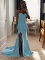 Sheath/Column Silk Like Satin Sequin Sweetheart Sleeveless Court Train Dresses