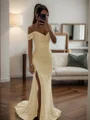 Sheath/Column Ruched Off-the-Shoulder Sleeveless Sweep/Brush Train Dresses