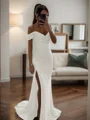 Sheath/Column Ruched Off-the-Shoulder Sleeveless Sweep/Brush Train Dresses