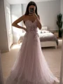 A-Line/Princess Tulle Applique Sweetheart Long Sleeves Sweep/Brush Train Dresses