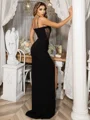 Sheath/Column V-neck Stretch Crepe Spaghetti Straps Sweep Train Dresses