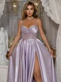 A-Line/Princess Ruffles Silk Like Satin Spaghetti Straps Sweep Train Dress