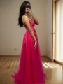 A-line Spaghetti Straps Appliques Lace Floor-Length Tulle Dress