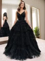 A-line V-neck Ruffles Floor-Length Dress