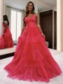 A-line V-neck Ruffles Floor-Length Dress