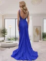 Sheath V-neck Appliques Lace Sweep Train Dress