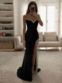 Sheath Sweetheart Rhinestone Sweep Train Silk Like Satin Dress