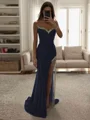 Sheath Sweetheart Rhinestone Sweep Train Silk Like Satin Dress