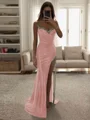 Sheath Sweetheart Rhinestone Sweep Train Silk Like Satin Dress