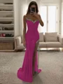 Sheath Sweetheart Rhinestone Sweep Train Silk Like Satin Dress