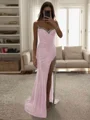 Sheath Sweetheart Rhinestone Sweep Train Silk Like Satin Dress