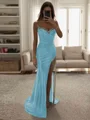 Sheath Sweetheart Rhinestone Sweep Train Silk Like Satin Dress