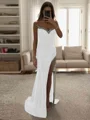 Sheath Sweetheart Rhinestone Sweep Train Silk Like Satin Dress