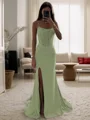 Sheath Spaghetti Straps Pleated Sweep Train Silk Like Satin Corset Dress