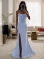 Sheath Spaghetti Straps Pleated Sweep Train Silk Like Satin Corset Dress