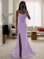 Sheath Spaghetti Straps Pleated Sweep Train Silk Like Satin Corset Dress