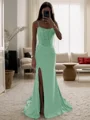 Sheath Spaghetti Straps Pleated Sweep Train Silk Like Satin Corset Dress