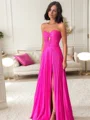 A-Line/Princess Sweetheart Sweep Train Silk Like Satin Dresses with Leg Slit