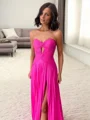 A-Line/Princess Sweetheart Sweep Train Silk Like Satin Dresses with Leg Slit