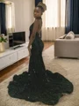 Trumpet/Mermaid V-neck Court Train Velvet Sequins Dresses