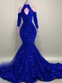 Trumpet/Mermaid High Neck Long Sleeves Chapel Train Velvet Sequins Dress