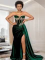 Sheath/Column Scoop Sleeveless Sweep Train Velvet Corset Dress