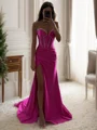 Sheath Sweetheart Pleated Sweep Train Silk Like Satin Corset Dress