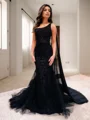 Sheath One-Shoulder Appliques Lace Court Train Tulle Corset Dress