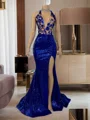 Sheath V-neck Sequin Sweep Train Sequins Dress
