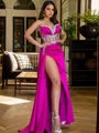 Sheath Sweetheart Rhinestone Sweep Train Satin Corset Dress