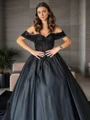 Ball-Gown Off-the-Shoulder Beading Chapel Train Satin Corset Dress