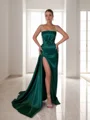 Sheath Spaghetti Straps Rhinestone Sweep Train Silk Like Satin Dress
