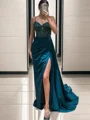 Sheath Spaghetti Straps Beading Sweep Train Silk Like Satin Corset Dress