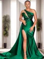 Sheath One-Shoulder Sequin Court Train Satin Dress