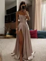 Sheath/Column Straps Sweep Train Silk like Satin Spaghetti Straps Dress