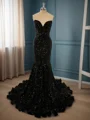 Mermaid Velvet Sequins Sweetheart Sweep Train Dress