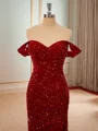 Sheath Velvet Sequins Off-the-Shoulder Pleated Sweep Train Dress