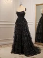 A-line Straight Beading Sweep Train Dress