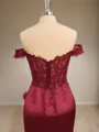 Sheath Silk Like Satin Off-the-Shoulder Appliques Lace Sweep Train Corset Dress