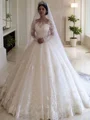 Ball Gown Off-the-Shoulder Sweep Train Tulle Wedding Dresses