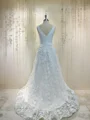 A-Line/Princess V-neck Sweep Train Stretch Crepe Wedding Dresses With Leg Slit