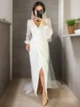 Sheath/Column V-neck Floor-Length Stretch Crepe Wedding Dresses